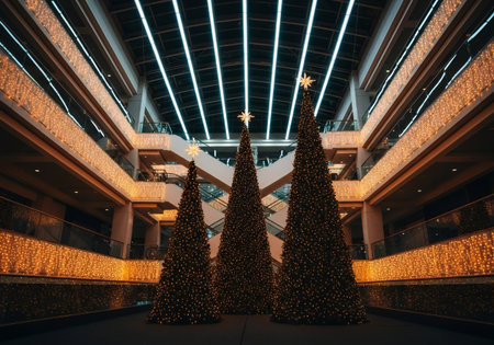 Christmas tree in shopping mall. Christmas and New Year holidays concept.の写真素材
