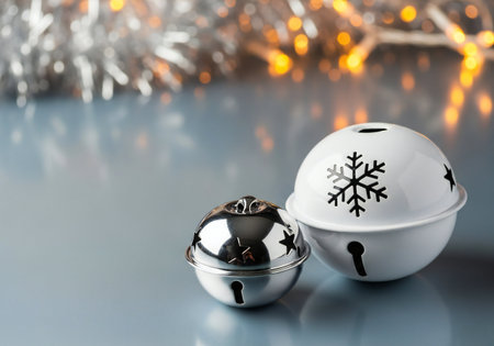 Christmas baubles decoration on bokeh background. Copy space for text.の写真素材