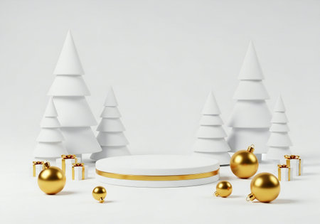 Podium with Christmas ornaments on white background. 3D renderingの写真素材