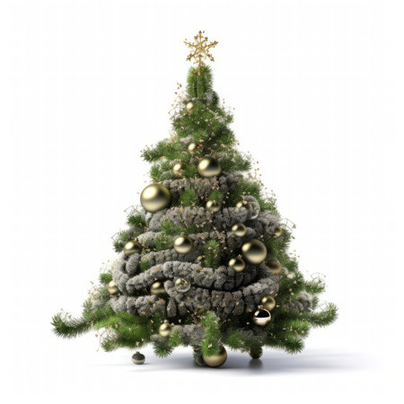 Christmas tree with baubles isolated on white background. 3d illustrationの写真素材