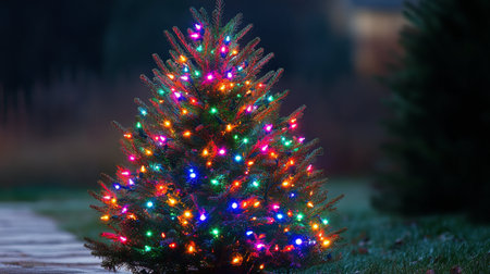 Christmas tree with colorful lights. Christmas background. Selective focus.の写真素材