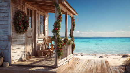 Wooden bungalow on the beachの写真素材