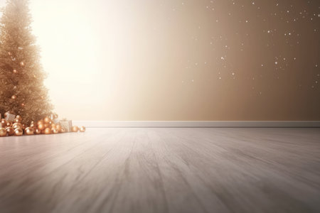 Christmas tree and gifts on a wooden floor. 3D rendering.の写真素材