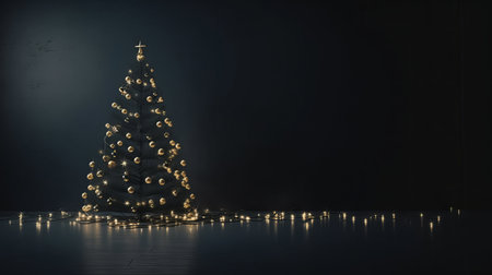 Christmas tree on a dark background with lights. 3D rendering.の写真素材
