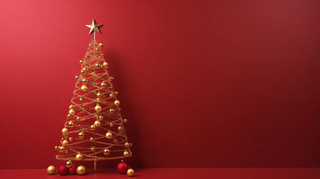 Christmas tree on a red background. 3d rendering, 3d illustration.の写真素材