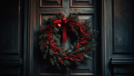 Christmas wreath on the door of the old house. Vintage styles.の写真素材