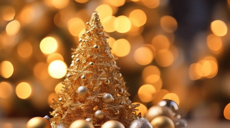 Christmas tree with bokeh lights on background, shallow depth of fieldの写真素材