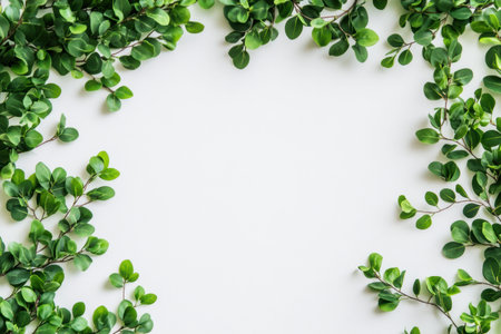A border of green leaves on a white background