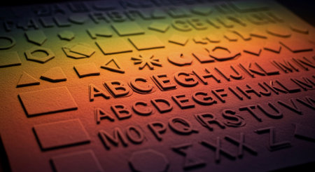 A close-up view of a keyboard with rainbow-colored alphabet letters