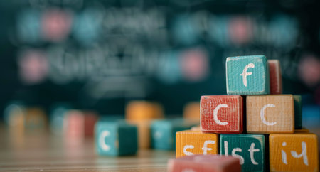 A stack of colorful wooden blocks with social media letters on a table