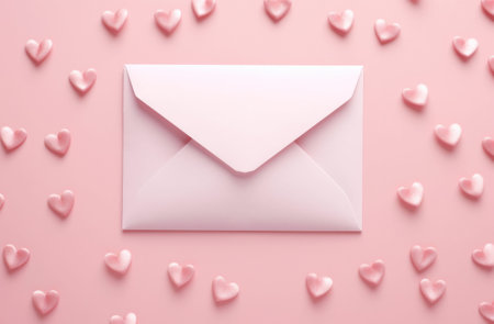 A pink envelope with hearts on a pink background