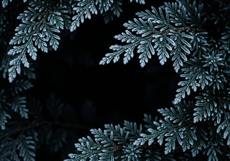Glowing blue fern leaves against a dark background