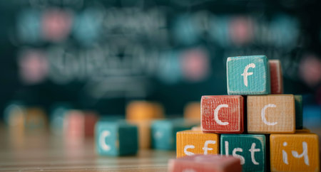 A stack of colorful wooden blocks with social media letters on a table