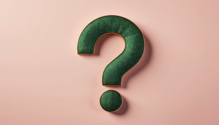 A glittery green question mark on a pink background