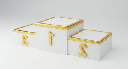 Three white blocks with gold trim and letters on them