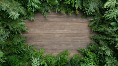 Aerial shot of a brown brick walkway bordered by lush green coniferous trees