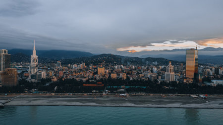 Panoramic view of the city of Batumi at sunset