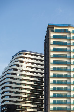 Modern office building with blue sky in the background, Melbourne, Australia