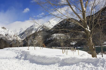 Snow in mountains, Tramacastilla de Tena, Pyreneesの写真素材