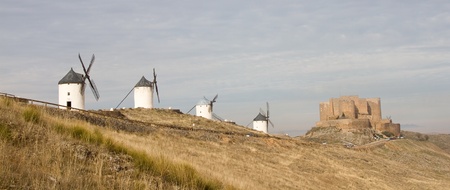 Windmills and Castle of Consuegra, Toledo, Spainの写真素材