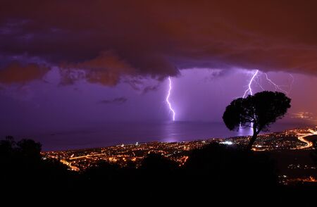 Lightning in Barcelona, Spainの写真素材