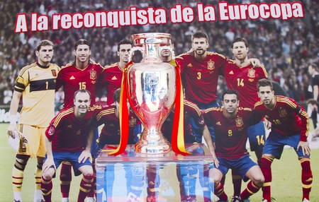 BARCELONA - APRIL 29: UEFA Euro Trophy exhibition during Barcelona tennis tournament Conde de Godo, on April 29, 2012, in Barcelona, Spain.のeditorial素材
