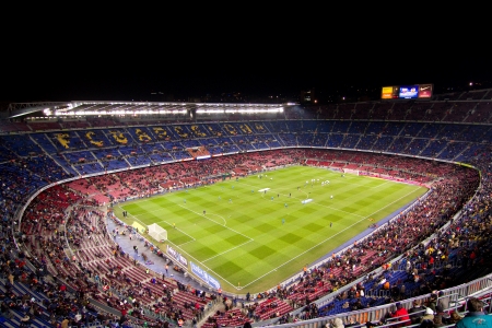 BARCELONA - FEBRUARY 2: Supporters in Camp Nou stadium during the Spanish Cup match between FC Barcelona and Valencia CF, final score 2-0, on February 2, 2012, in Barcelona, Spainのeditorial素材