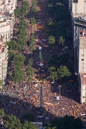 BARCELONA, SPAIN - JULY 10: Up to a million people converge on Barcelona to join a rally demanding independence for Catalonia, on July 10, 2010, in Barcelona, Spainのeditorial素材
