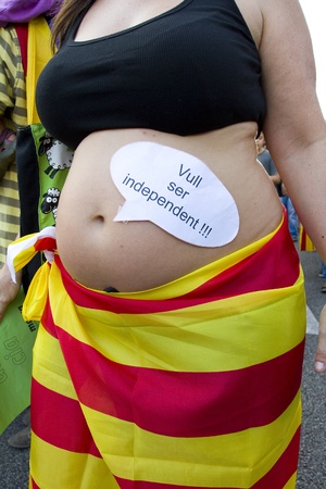 BARCELONA, SPAIN - SEPTEMBER 11: Up to a million people converge on Barcelona to join a rally demanding independence for Catalonia, on September 11, 2012, in Barcelona, Spainのeditorial素材