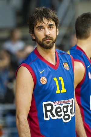 BARCELONA - OCTOBER 9: Juan Carlos Navarro of FCB in action at FC Barcelona vs Dallas Mavericks friendly match, final score 99-85, on October 9, 2012, in Palau Sant Jordi stadium, Barcelona, Spain.のeditorial素材