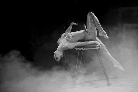 Unidentified acrobat woman performs during the new spectacle of Raluy Circus, on January 1, 2014 in Barcelona, Spainのeditorial素材