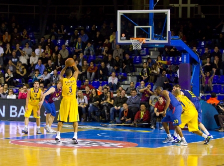 Richard Hendrix in action at the Euroleague basketball match between FC Barcelona and Maccabi Electra, final score 70-67, on February 29, 2012, in Barcelona, Spainのeditorial素材