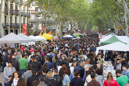 Diada de Sant Jordi or Saint George s Day, a famous Catalan celebration, on April 23, 2013, in...