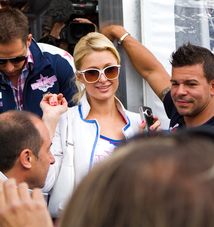 Paris Hilton visits Catalonia Circuit for the Moto GP Grand Prix weekend, on June 5, 2011 in Barcelona, Spainのeditorial素材