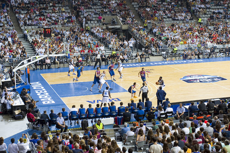 Some players in action at FC Barcelona vs Dallas Mavericks friendly match, final score 99-85, on October 9, 2012, in Palau Sant Jordi stadium, Barcelona, Spainのeditorial素材