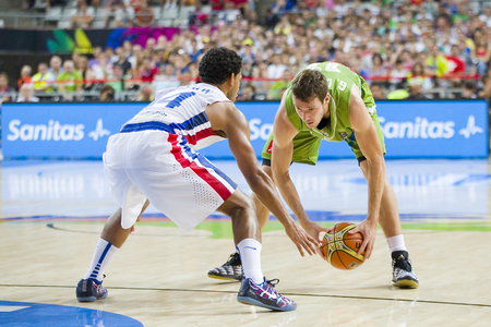Goran Dragic of Slovenia at FIBA World Cup basketball match between Slovenia and Dominican Republic, final score 71-61, on September 6, 2014, in Barcelona, Spainのeditorial素材
