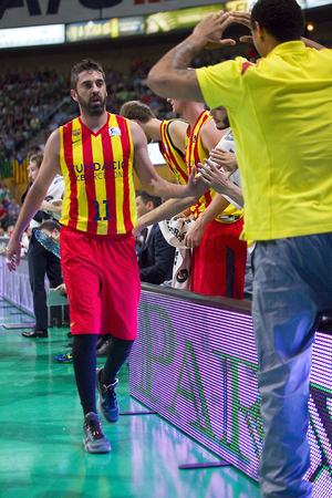 Juan Carlos Navarro of FCB in action at Spanish ACB Basketball League match between Joventut Badalona and FC Barcelona final score 7480 on May 30 2015 in Badalona Spainのeditorial素材
