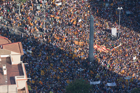 Up to a million people converge on Barcelona to join a rally demanding independence for Catalonia, on July 10, 2010, in Barcelona, Spainのeditorial素材