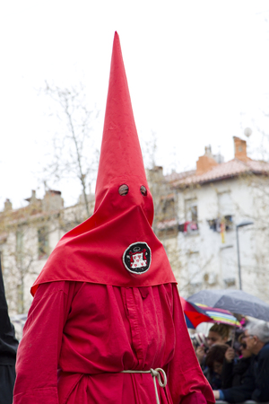 People at Procession de la Sanch, an annual ceremony in several towns of Southern Europe during Easter Holy Week, on March 25, 2016, in Perpignan, Franceのeditorial素材