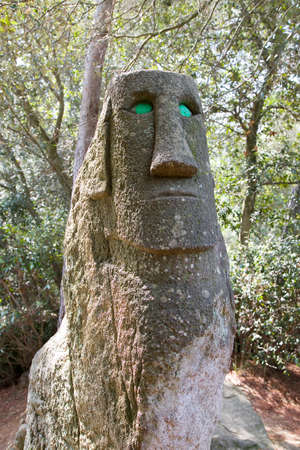 Ancient Moai sculpture. Unknown author. Prehistoric route, La Roca del Valles, Spainのeditorial素材