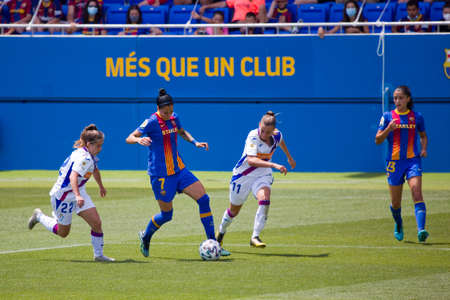 Jennifer Hermoso of FCB in action at Women's Football Spanish League match between FC Barcelona and Eibar, 9-1, on June 27, 2021 in Barcelona, Spain.のeditorial素材