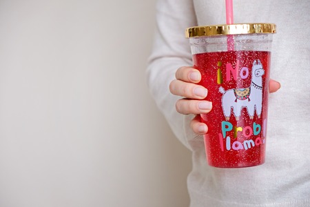 Fresh juice in a bottle with printed lama