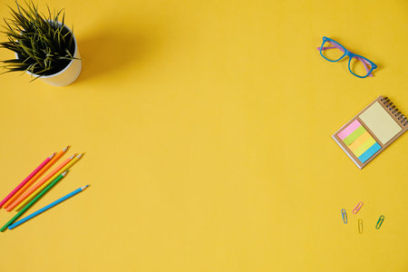 Yellow background with office stationary mock up for your design copy space