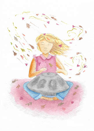 Watercolor illustration of a hang drum.の写真素材