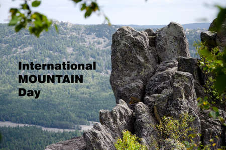 Rocks and mountains under blue sky. International mountain day. Ural.の写真素材
