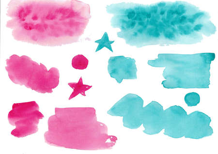 Watercolor hand draw paint smear stroke stain set.の写真素材