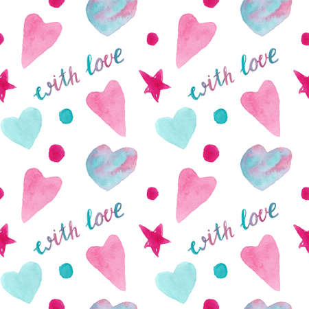 Watercolor heart seamless pattern.の写真素材