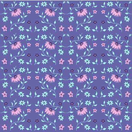 Very peri flower pattern. Flowers in purple, blue and pink color. Very peri seamless background. Hand drawn natural fabric design.のイラスト素材