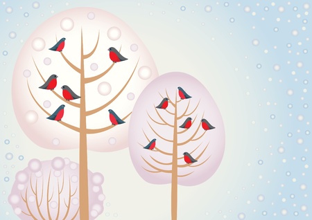 Birds on the winter treesのイラスト素材