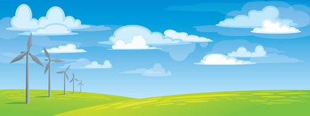 Wind power on a green medowのイラスト素材